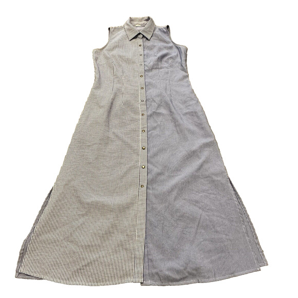 Tahari Women 6 Dress Midi A-line Button Down Sleeveless Striped Blue - Picture 1 of 14